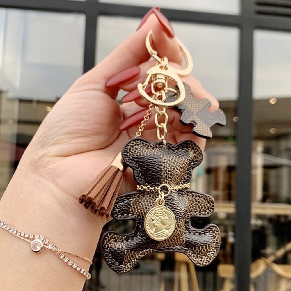Brown Checkered Teddy Keychain